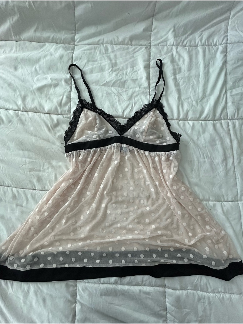 APT.9 Sheer Polka Dot Lace Trim nightgown - Blush cream/Black